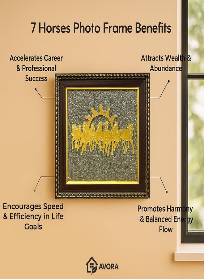 AVORA Pyrite Stone Frame with Vastu Seven Running Horses with Sun to Attract Money, Protection and Chakra Healing - Wooden Photo Frame Wall Decor Items for Living Room with Original Pyrite Dust for Money Success - Image 4